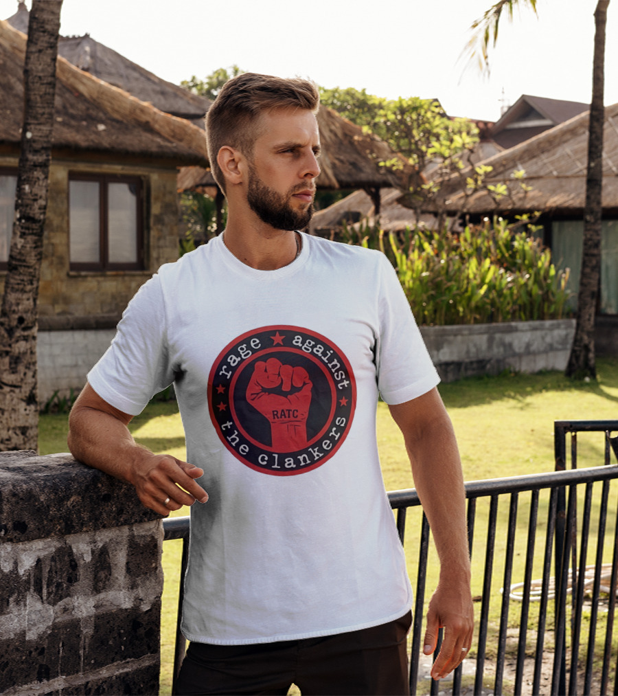 Rage Against The Clankers RATC Fist Emblem With Stars T-Shirt