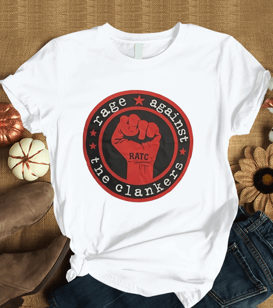 Rage Against The Clankers RATC Fist Emblem With Stars T-Shirt