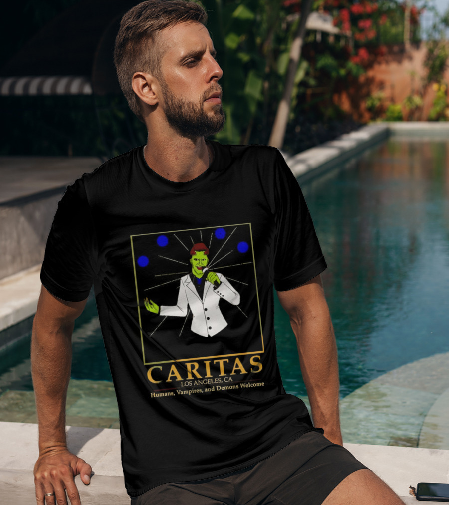 Caritas Los Angeles CA Humans Vampires Demons Welcome Singer In White Suit T-Shirt