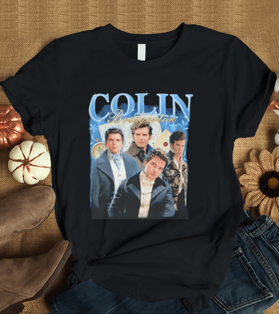 Colin Bridgerton Regency Style Fashion Characters On Blue T-Shirt