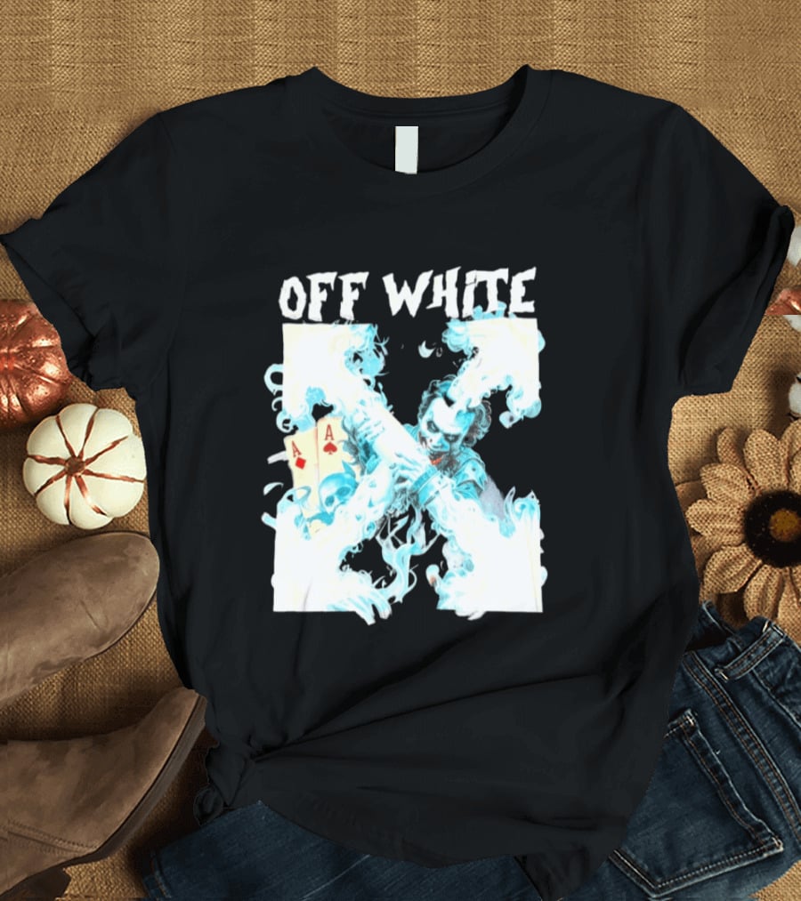 OFF WHITE Joker Blue Flame Ace Cards T-Shirt