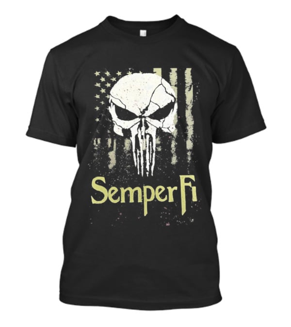 USA Flag Skull Semper Fi T-Shirt