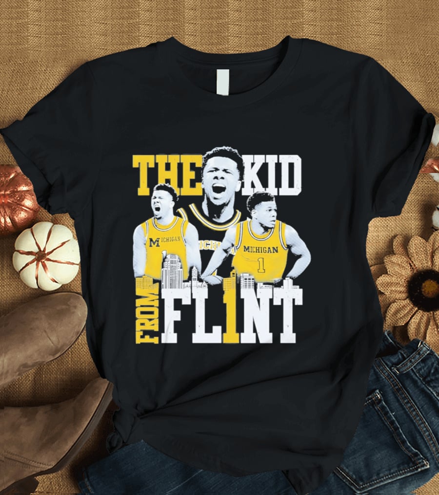 The Kid From Flint Trey McKenney Michigan Wolverines Basketball Skyline T-Shirt