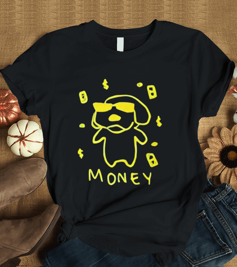 Golden Retriever Money Dog With Sunglasses Drawing T-Shirt