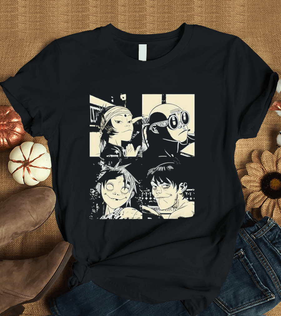 Gorillaz Band Members Cartoon Faces T-Shirt