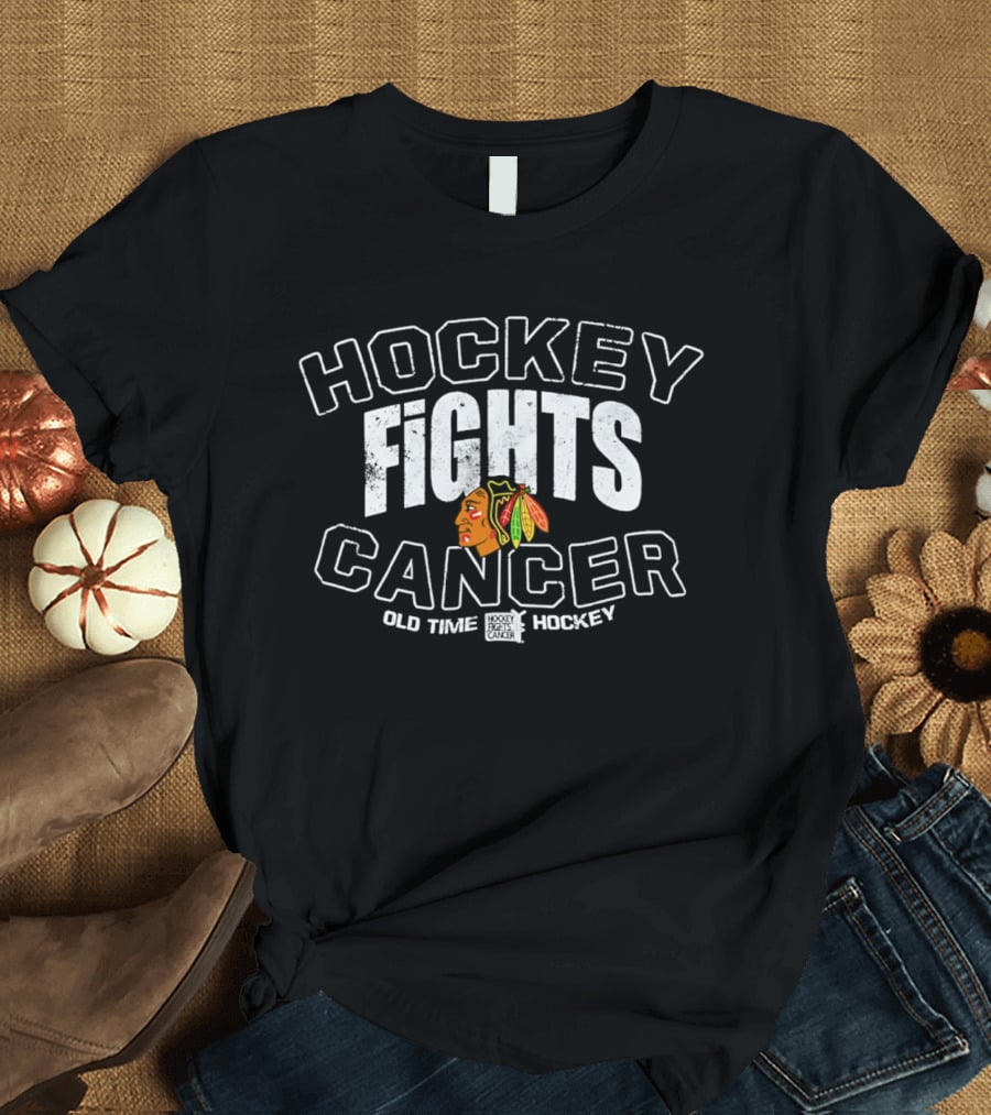 Hockey Fights Cancer Old Time Hockey Blackhawks T-Shirt