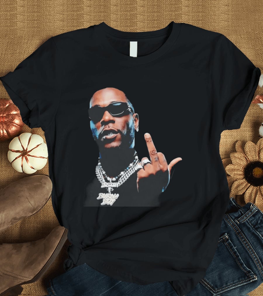 Burna Boy Middle Finger Gesture Bold Jewelry And Sunglasses Look T-Shirt
