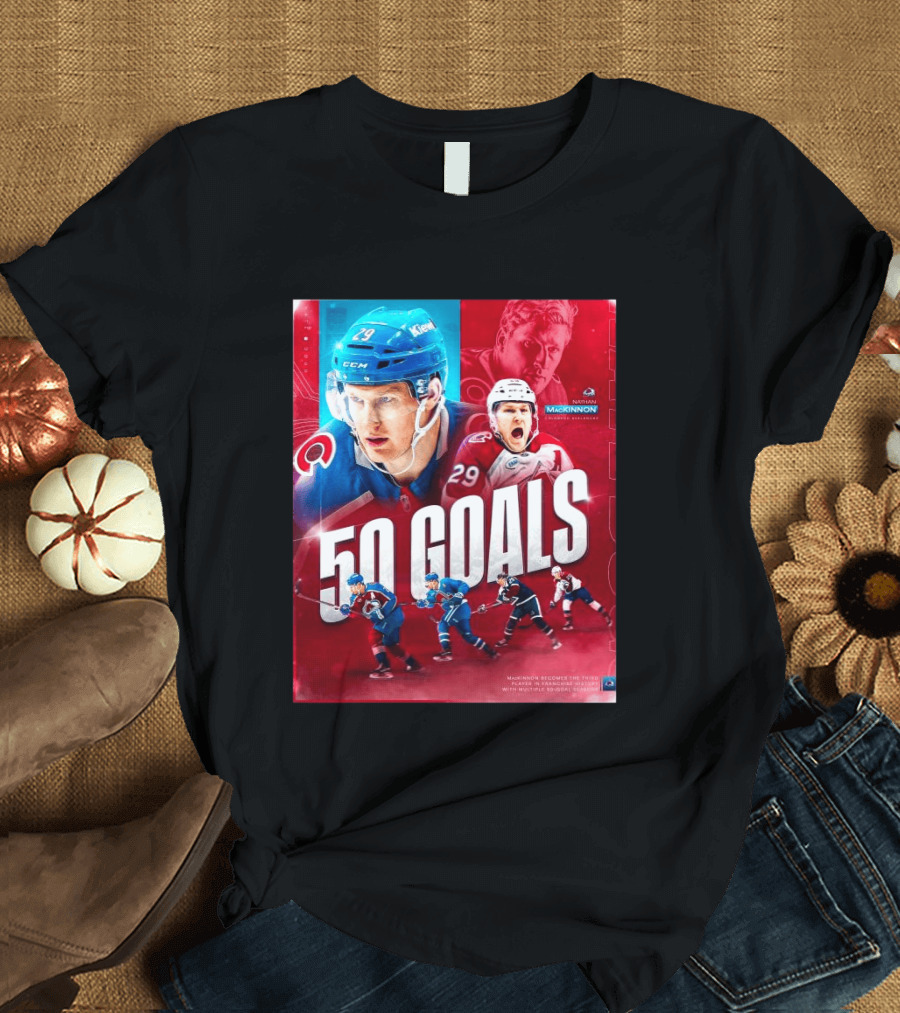 Colorado Avalanche Nathan MacKinnon 50 Goals Achievement NHL Career Milestone T-Shirt