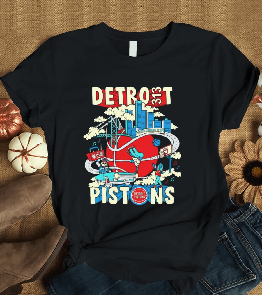 Detroit Pistons 313 Motor City Skyline Basketball 2026 T-Shirt