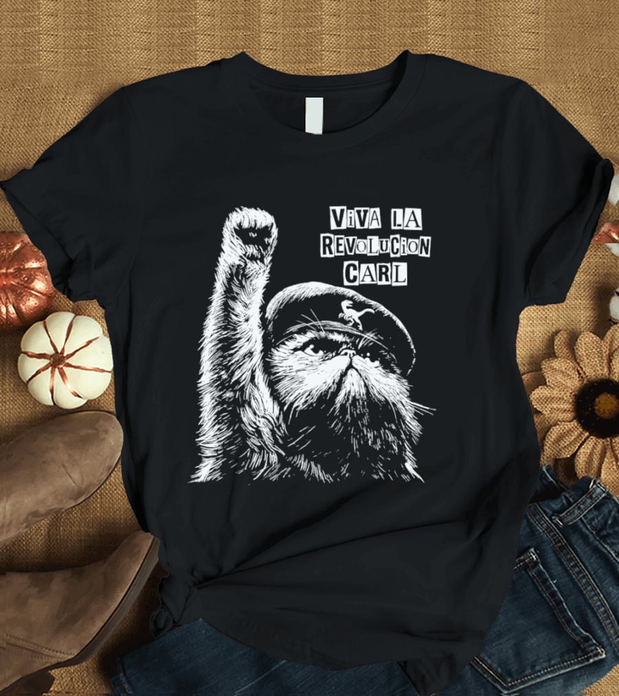 Viva La Revolucion Carl Persian Cat In Beret Raising Fist T-Shirt