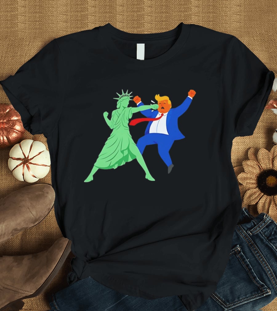 Statue Of Liberty Punching Trump Political Satire T-Shirt
