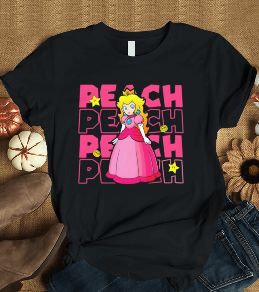 Super Mario Princess Peach With Stars And Coins Retro 1985 Disneyland T-Shirt
