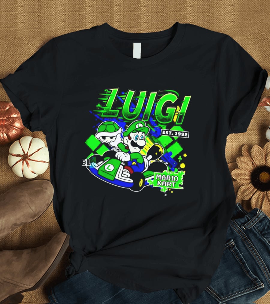 Super Mario Luigi Mario Kart Est 1992 Racing Green T-Shirt