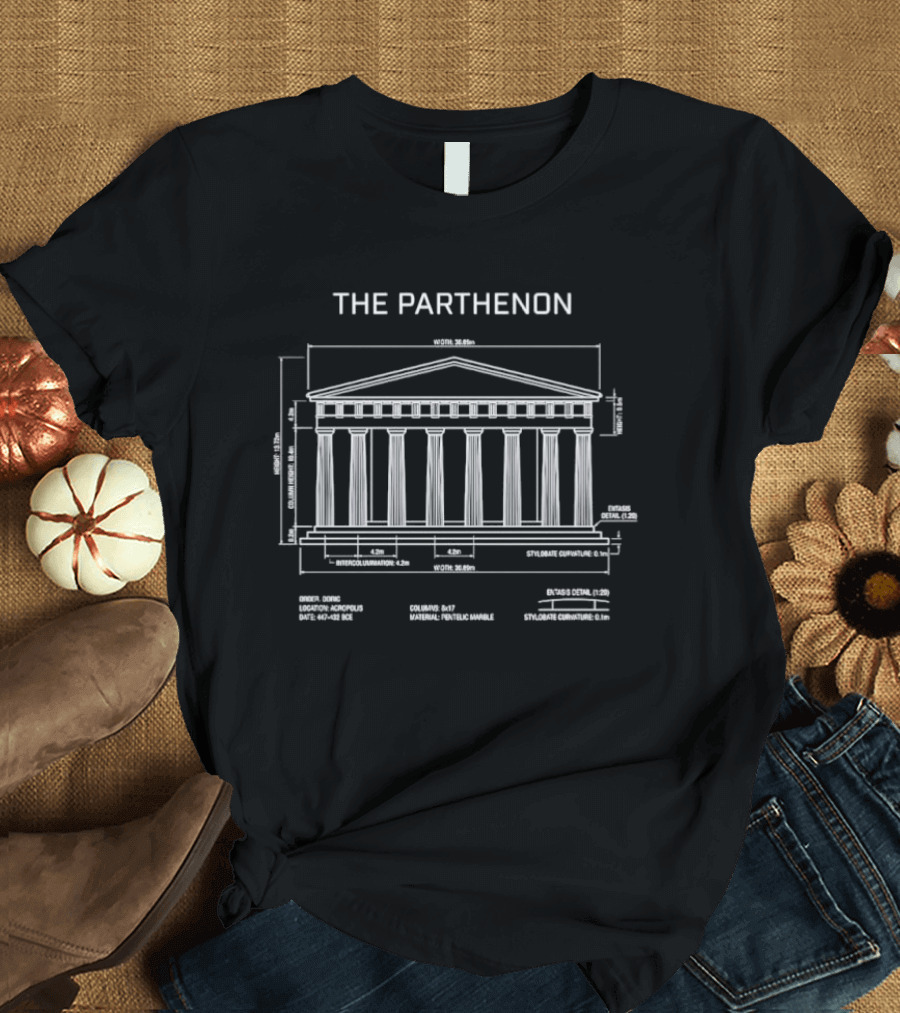 The Parthenon Blueprint Ancient Greece Architectural Diagram T-Shirt