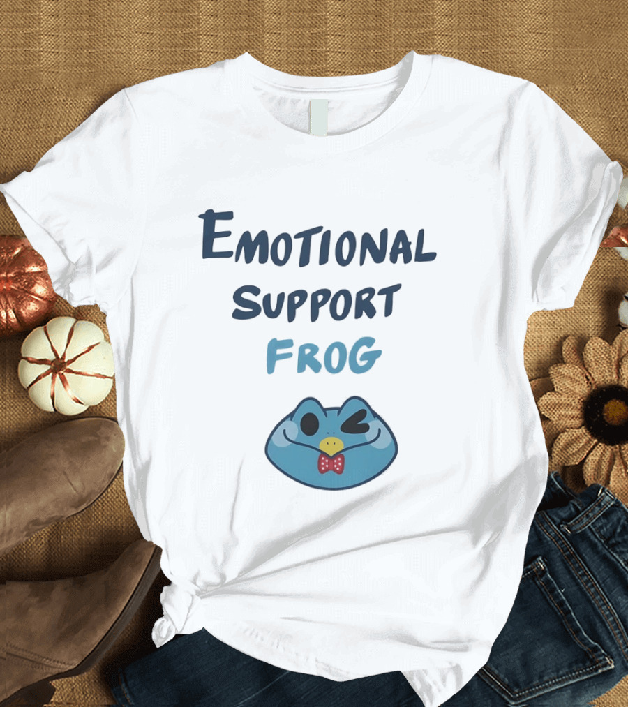 Emotional Support Frog Winking Bow Tie Blue Face T-Shirt