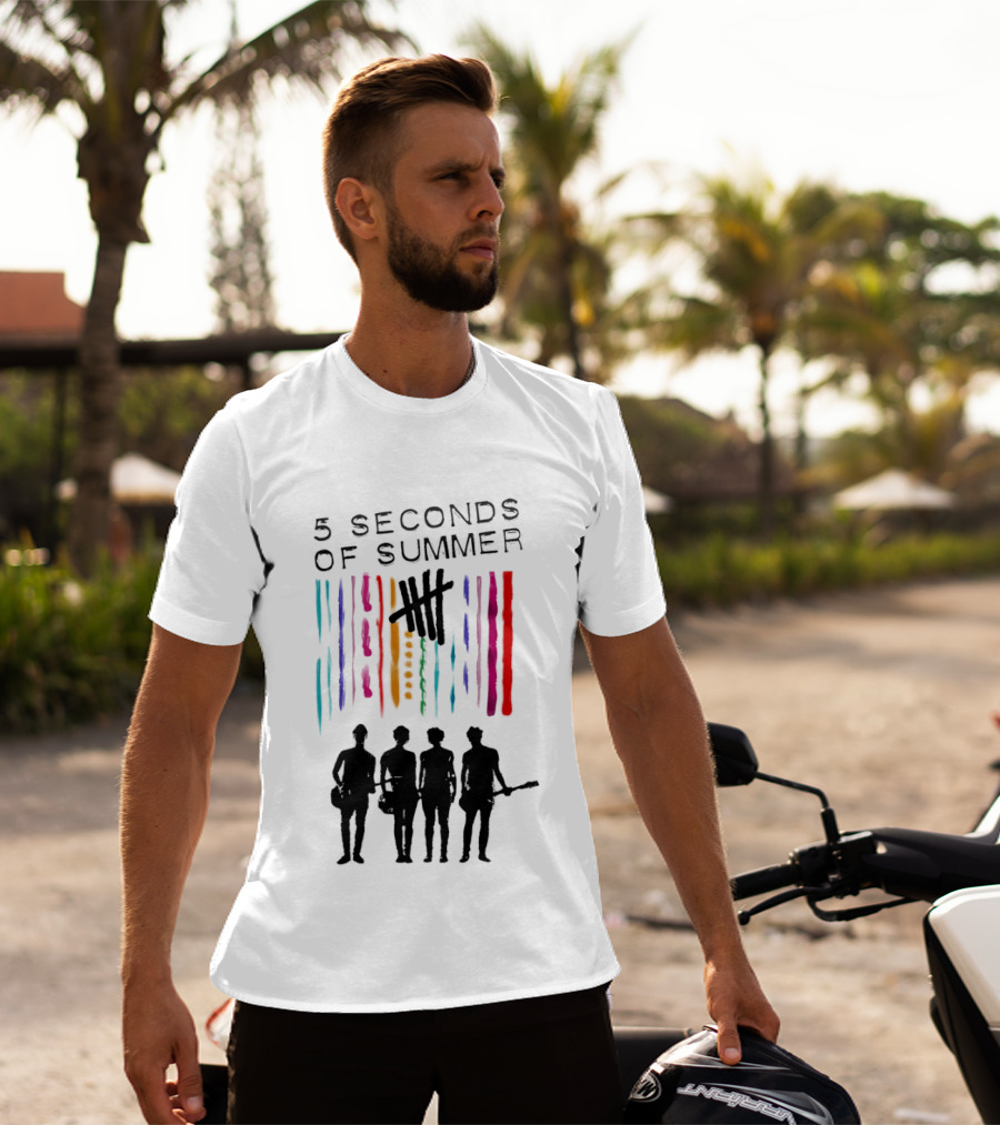 5 Seconds Of Summer Band Silhouette Color Stripes T-Shirt