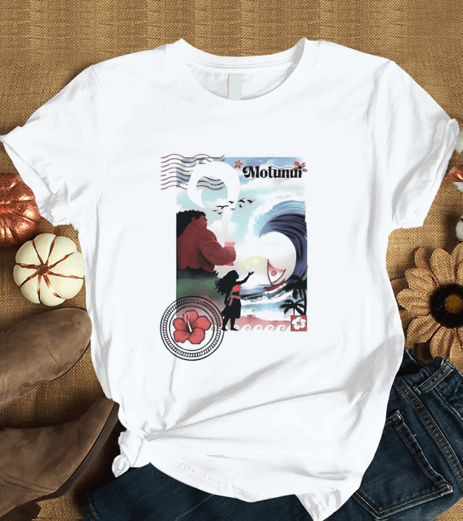 Motunui Postage Stamp Ocean Wave Hibiscus Blossom T-Shirt