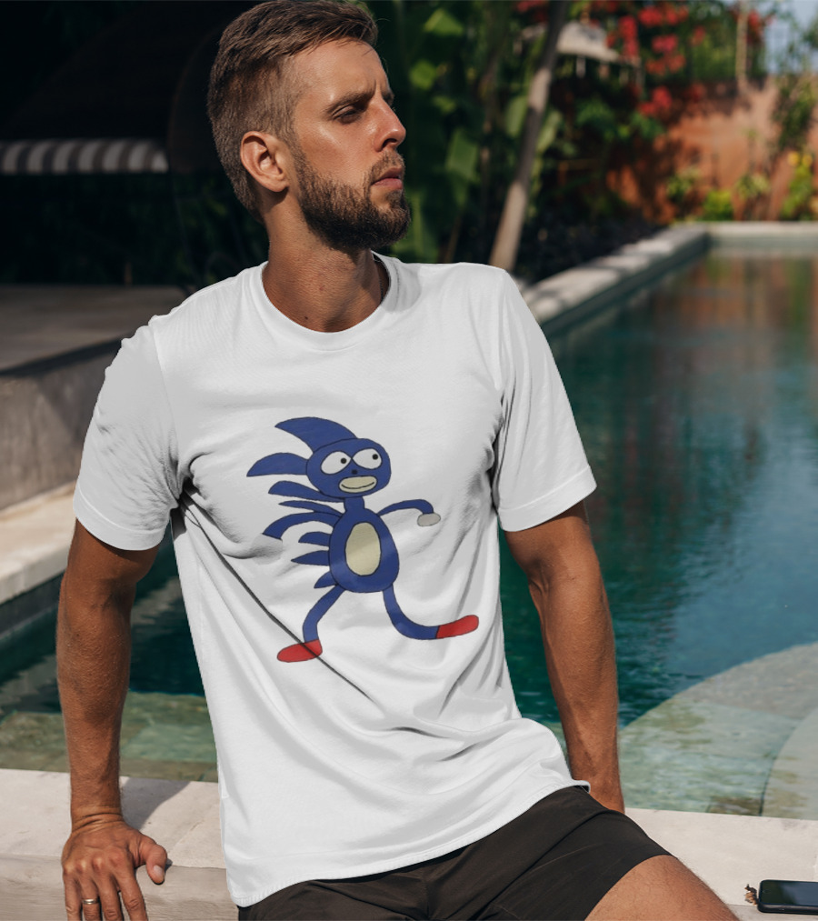 Sanic Meme Blue Hedgehog Parody Drawing T-Shirt