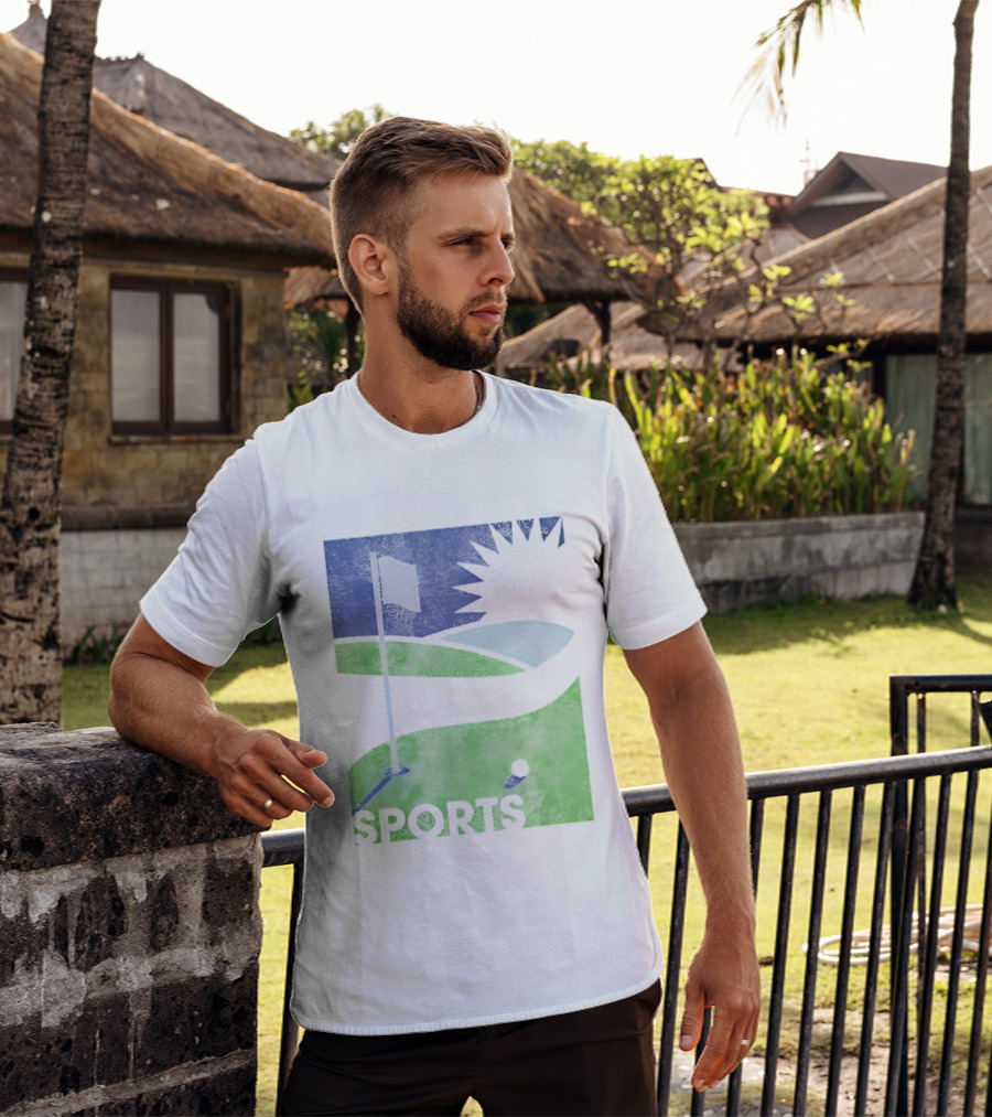 Golf Course Scenery Sports Landscape Sun Flag Ball T-Shirt