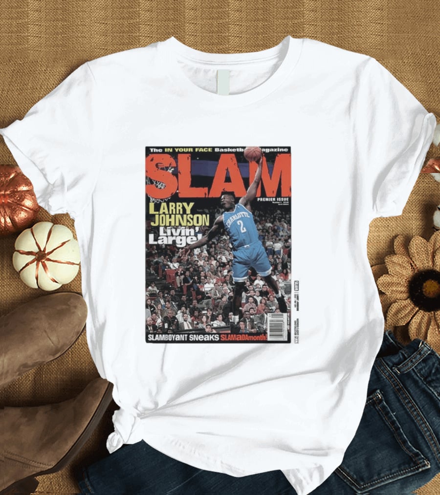 Basketball Magazine Slam Larry Johnson Premier Issue Livin Large Charlotte T-Shirt