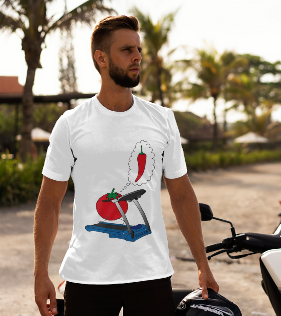 Tomato Dreaming Of Chili On Treadmill Funny Food Meme T-Shirt