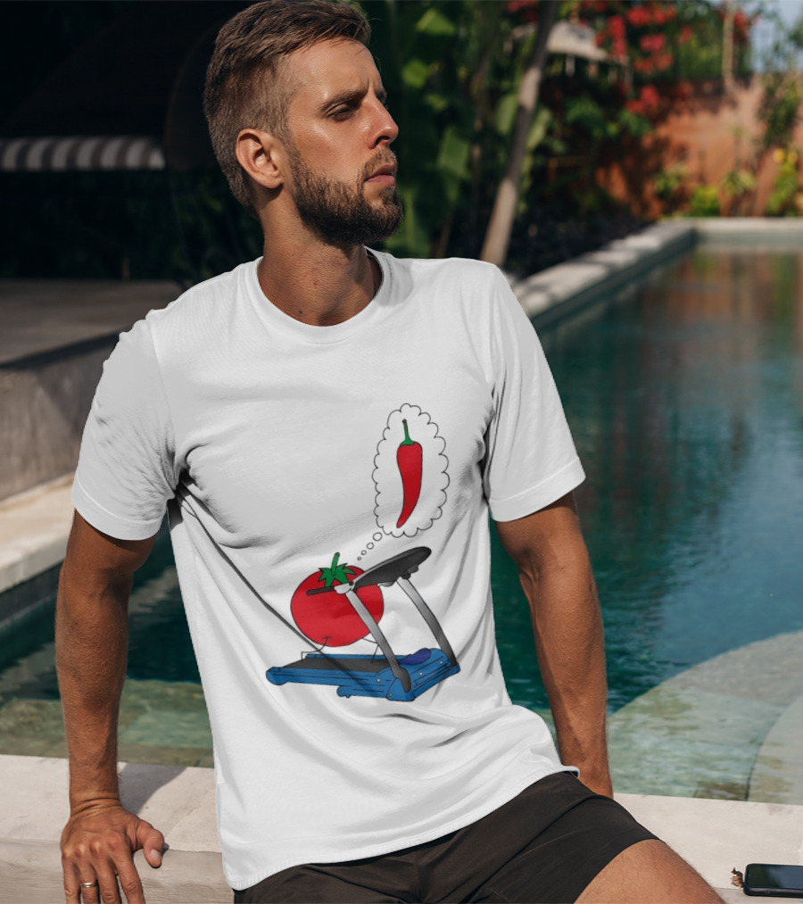 Tomato Dreaming Of Chili On Treadmill Funny Food Meme T-Shirt