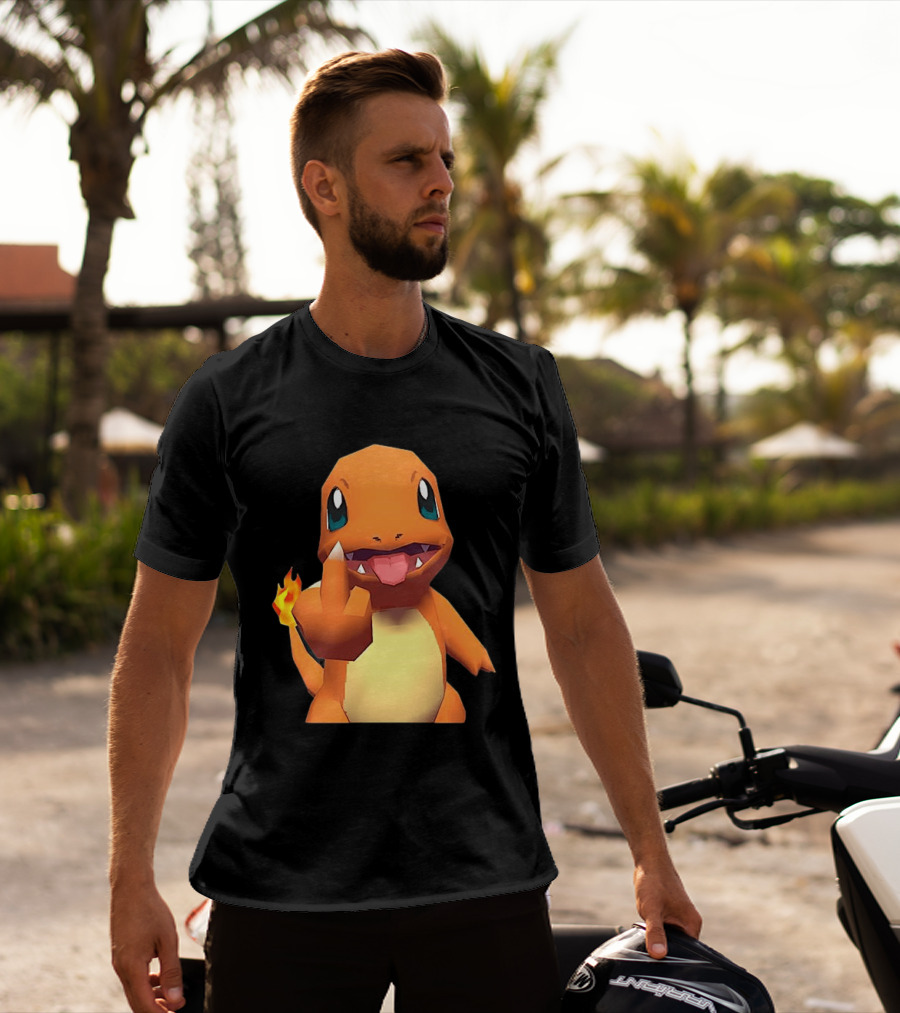 Charmander Pokémon Middle Finger Gesture With Flame Tail T-Shirt
