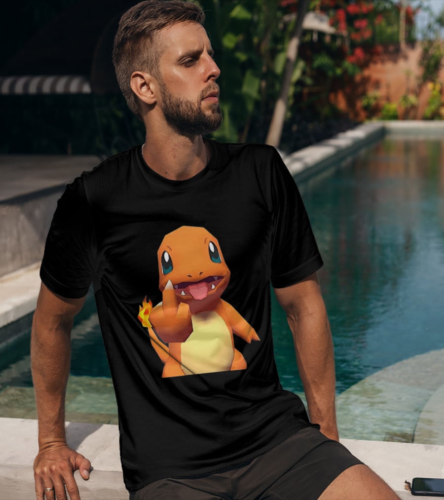 Charmander Pokémon Middle Finger Gesture With Flame Tail T-Shirt