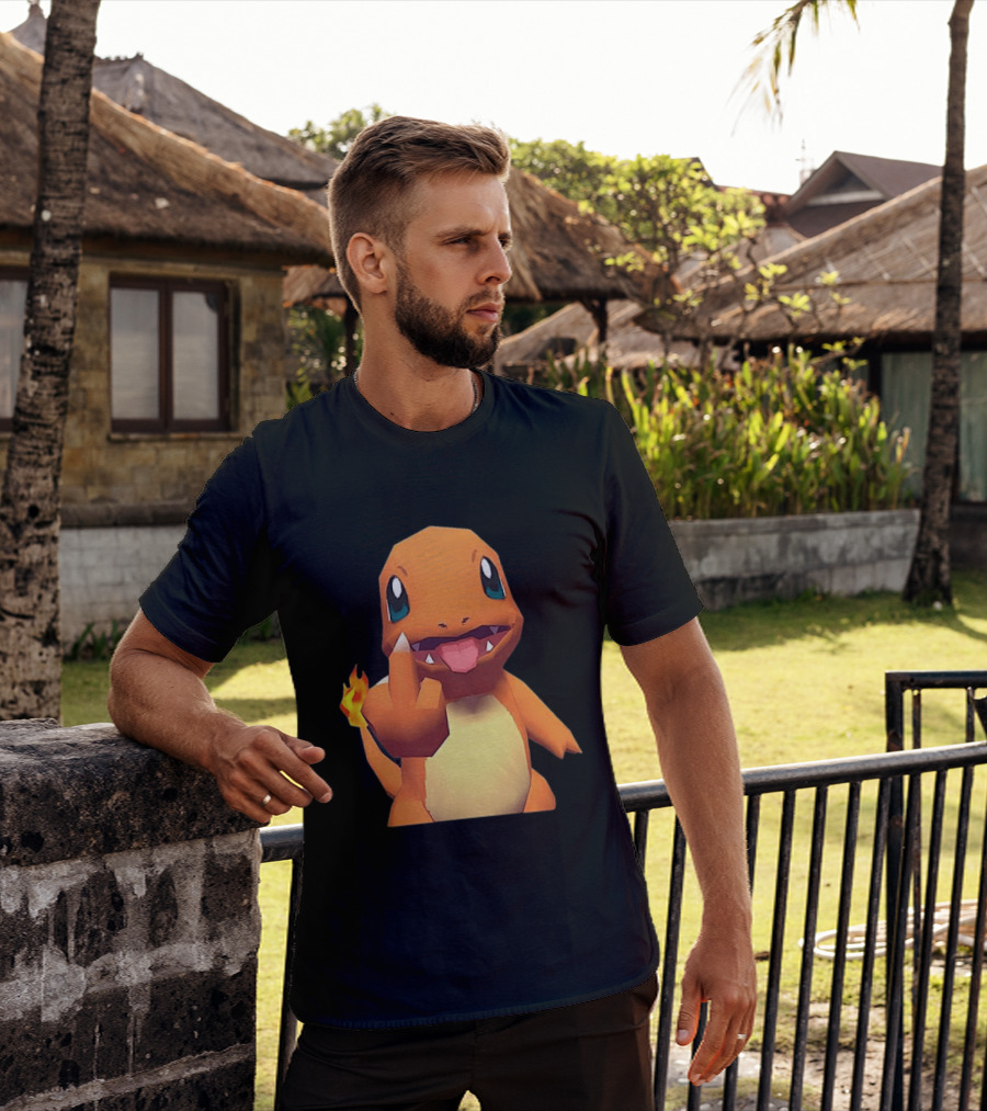 Charmander Pokémon Middle Finger Gesture With Flame Tail T-Shirt