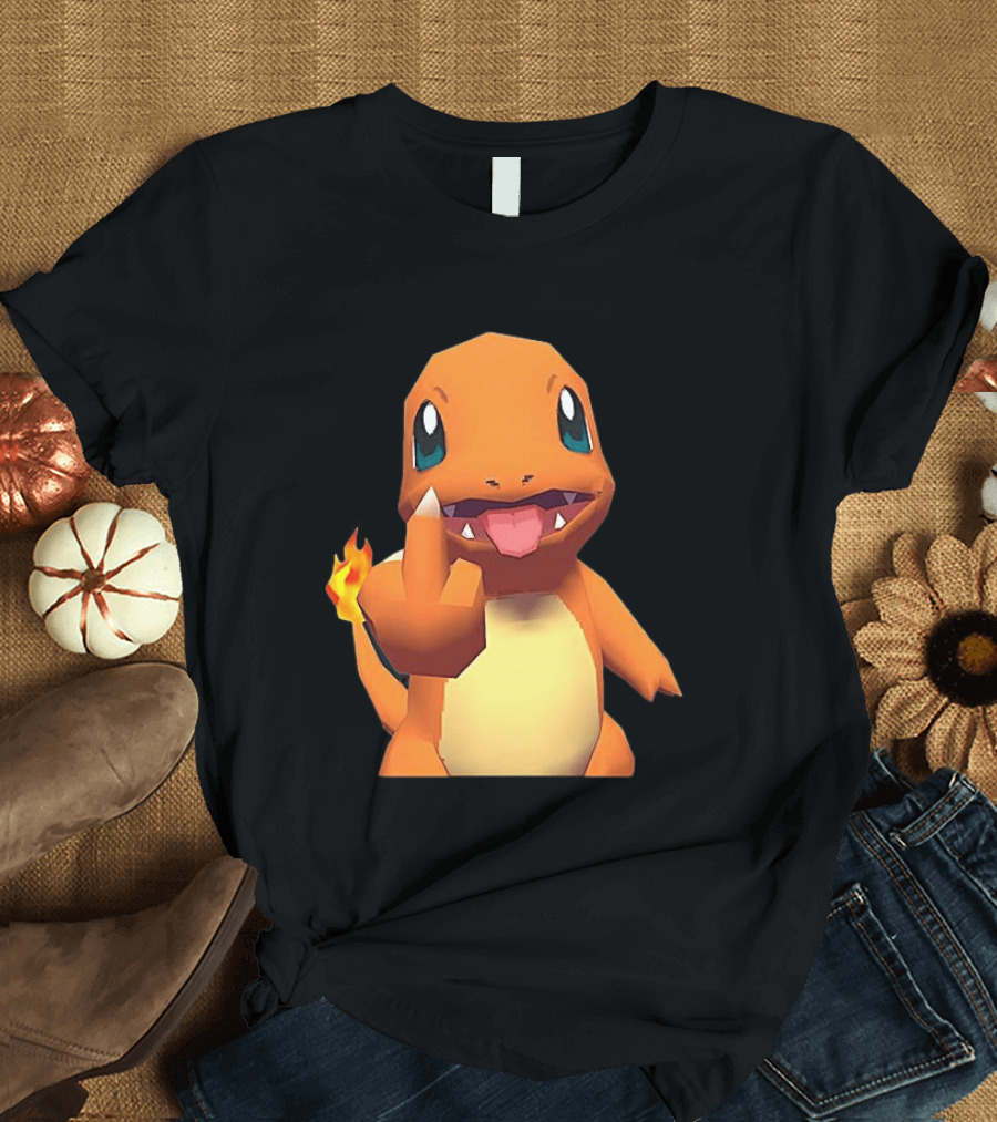 Charmander Pokémon Middle Finger Gesture With Flame Tail T-Shirt