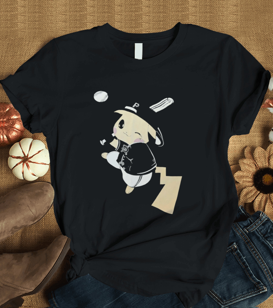 Pokemon Pittsburgh Pirates Baseball Collaboration Pikachu Pitching T-Shirt