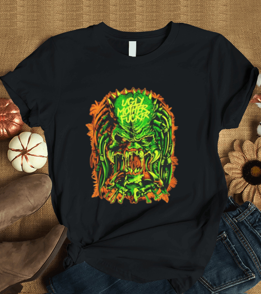 Predator Ugly Mother Fucker Alien Mask Neon Green And Orange T-Shirt