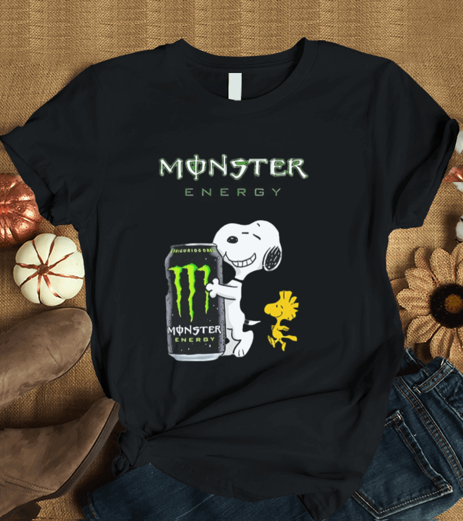 Snoopy And Woodstock Hugging Monster Energy Can Collaboration T-Shirt