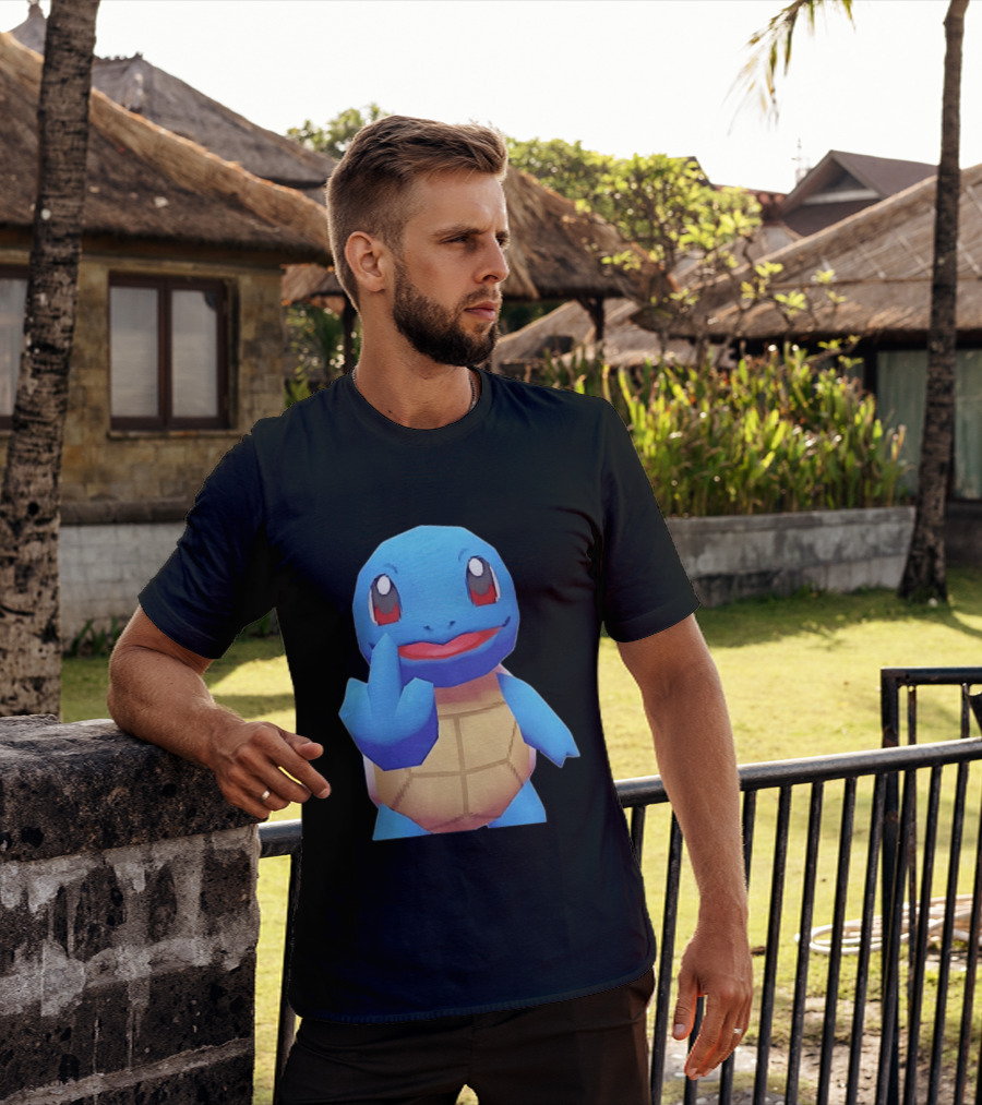Squirtle Pokémon Gesture Middle Finger Playful Attitude T-Shirt