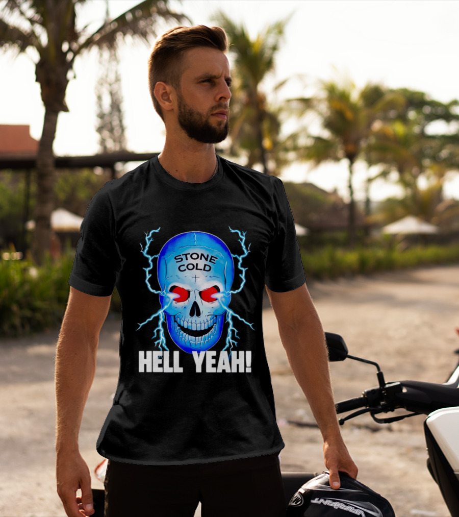 Stone Cold Steve Austin Skull Hell Yeah Electric Blue Lightning T-Shirt