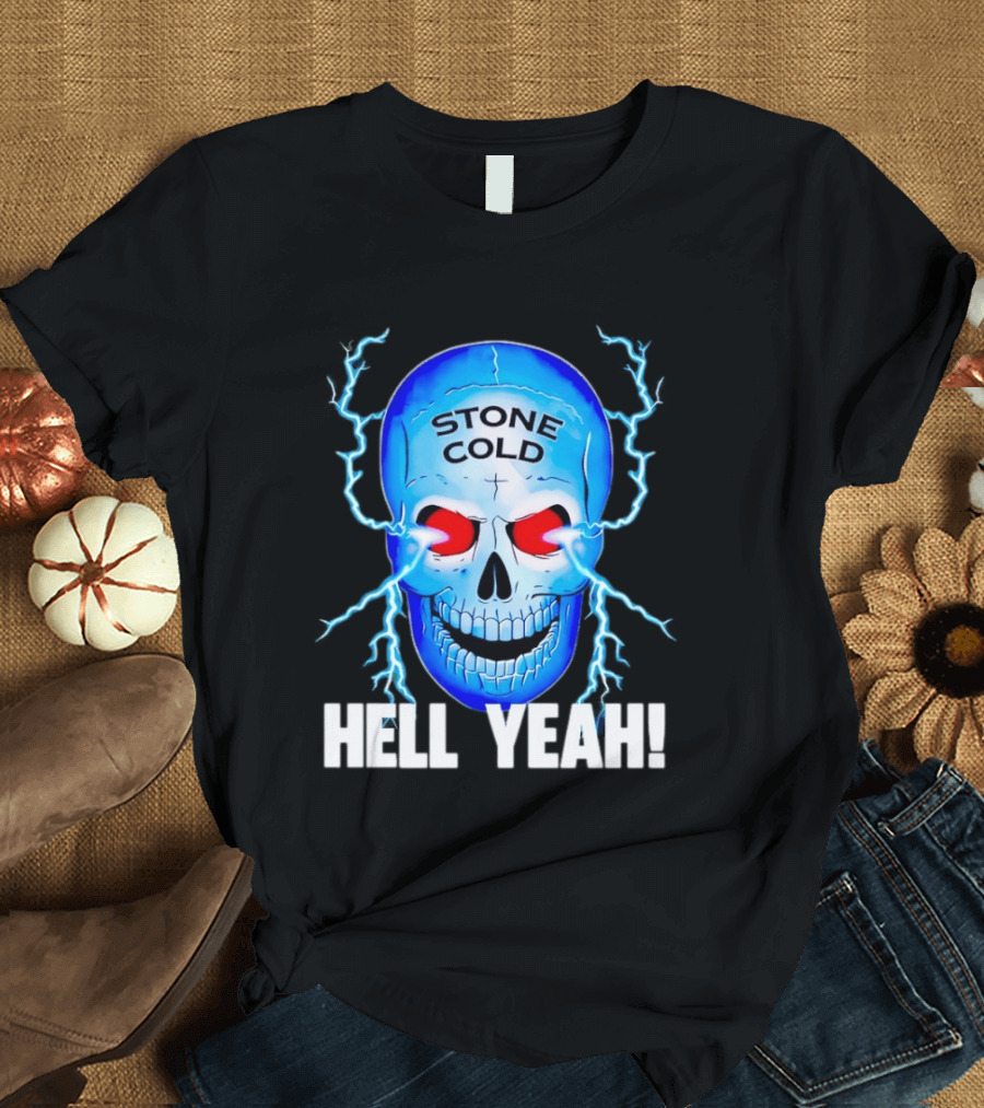Stone Cold Steve Austin Skull Hell Yeah Electric Blue Lightning T-Shirt