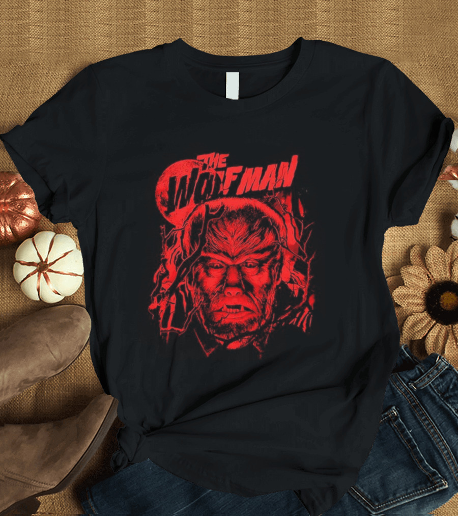 The Wolfman Under Moon Halloween Classic Monster Face T-Shirt