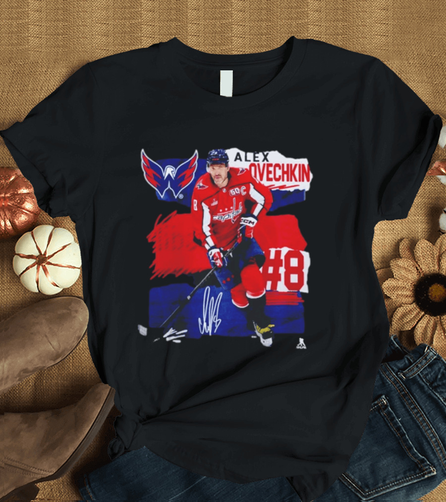Washington Capitals Alex Ovechkin #8 Hockey Signature T-Shirt