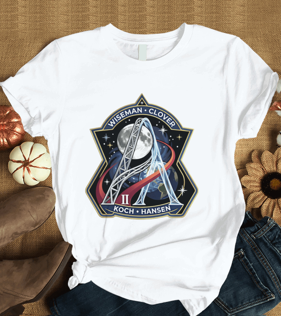 Wiseman Clover Koch Hansen Artemis II Mission Patch With Moon And Earth Galaxy T-Shirt