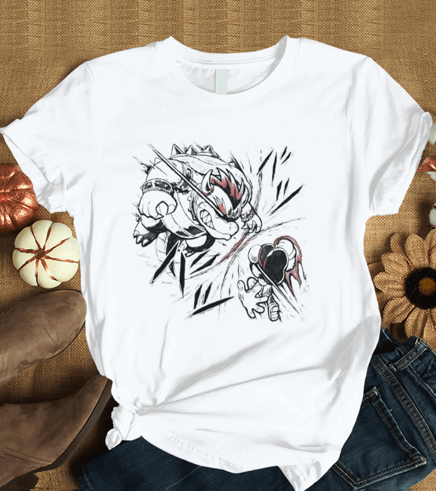 Bowser Vs Mario Epic Showdown Battle Sketch T-Shirt