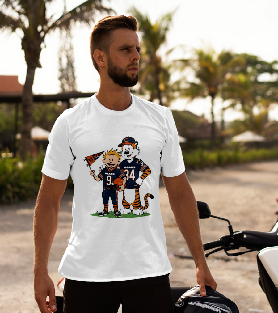 Calvin Hobbes Bears 9 34 Football Fan Outfit T-Shirt