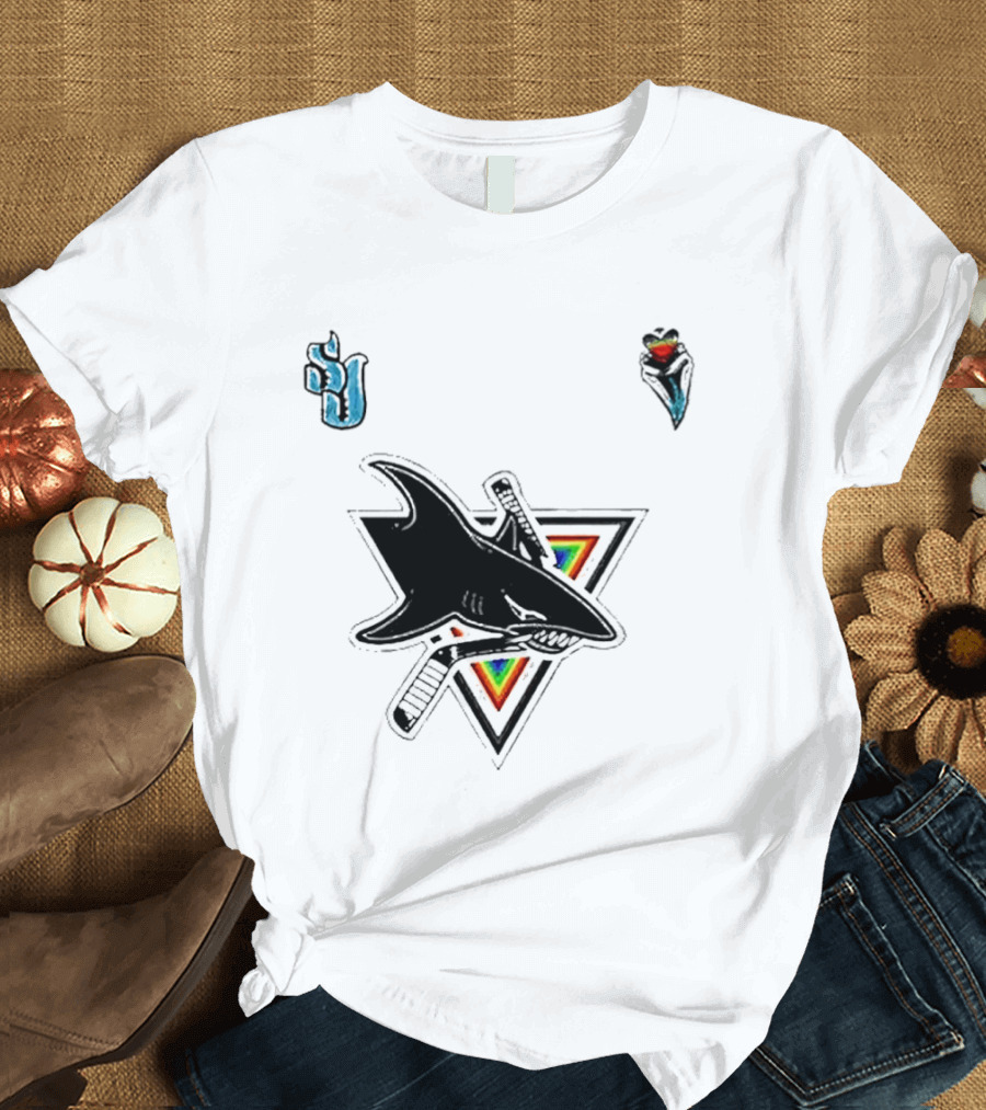 San Jose Sharks Pride Night 2026 Team Logo With Rainbow Accents T-Shirt