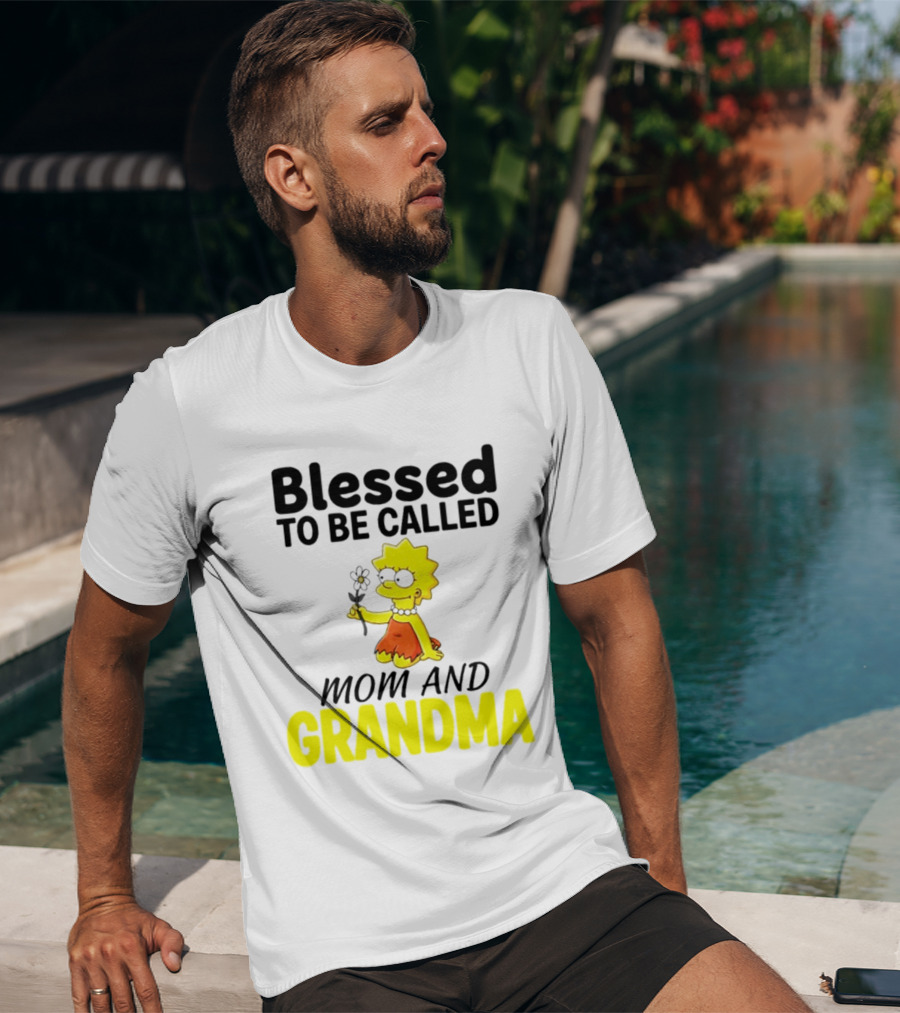 Blessed To Be Called Mom And Grandma Simpsons Character Holding Flower T-Shirt