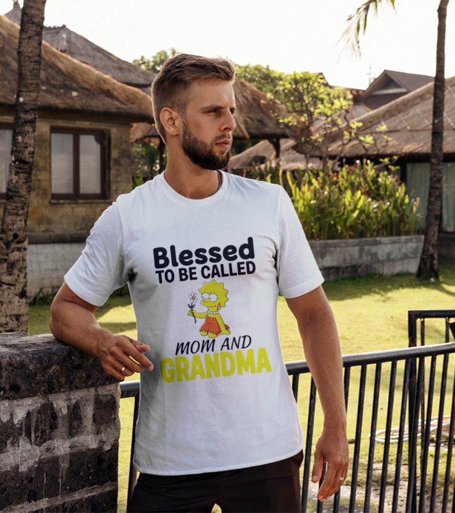 Blessed To Be Called Mom And Grandma Simpsons Character Holding Flower T-Shirt