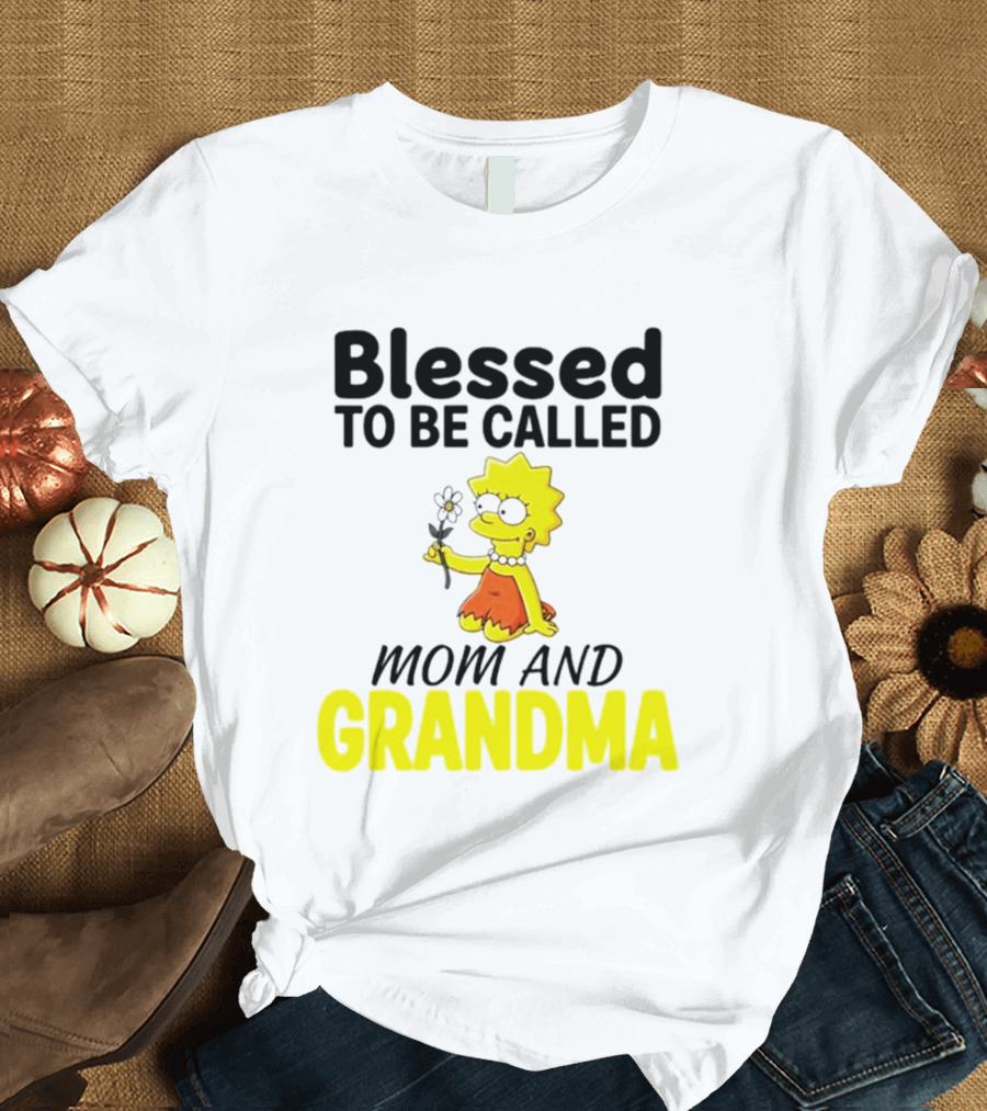 Blessed To Be Called Mom And Grandma Simpsons Character Holding Flower T-Shirt