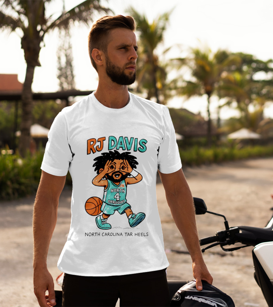 RJ Davis North Carolina Tar Heels Number 4 Basketball Caricature T-Shirt