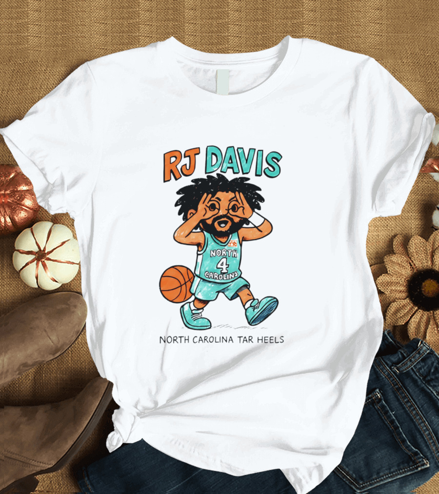 RJ Davis North Carolina Tar Heels Number 4 Basketball Caricature T-Shirt