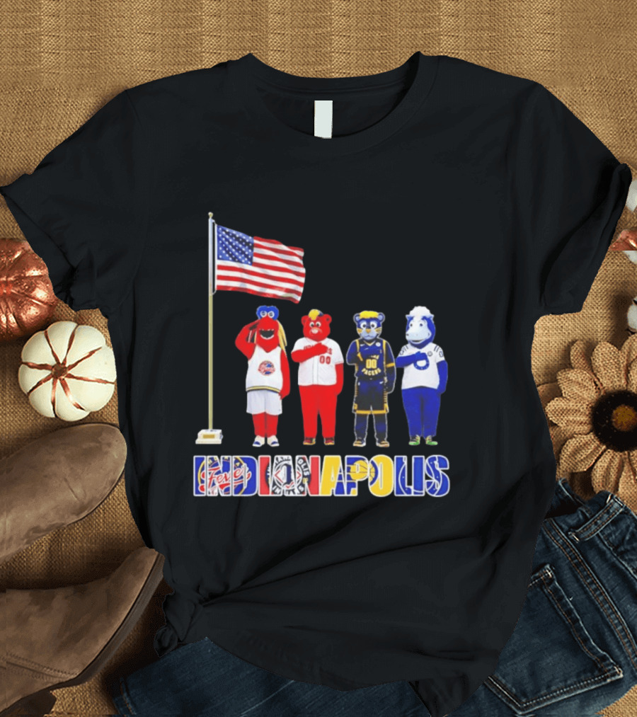 Indiana Fever Indianapolis Mascots Salute Flag With Pacers Colts T-Shirt