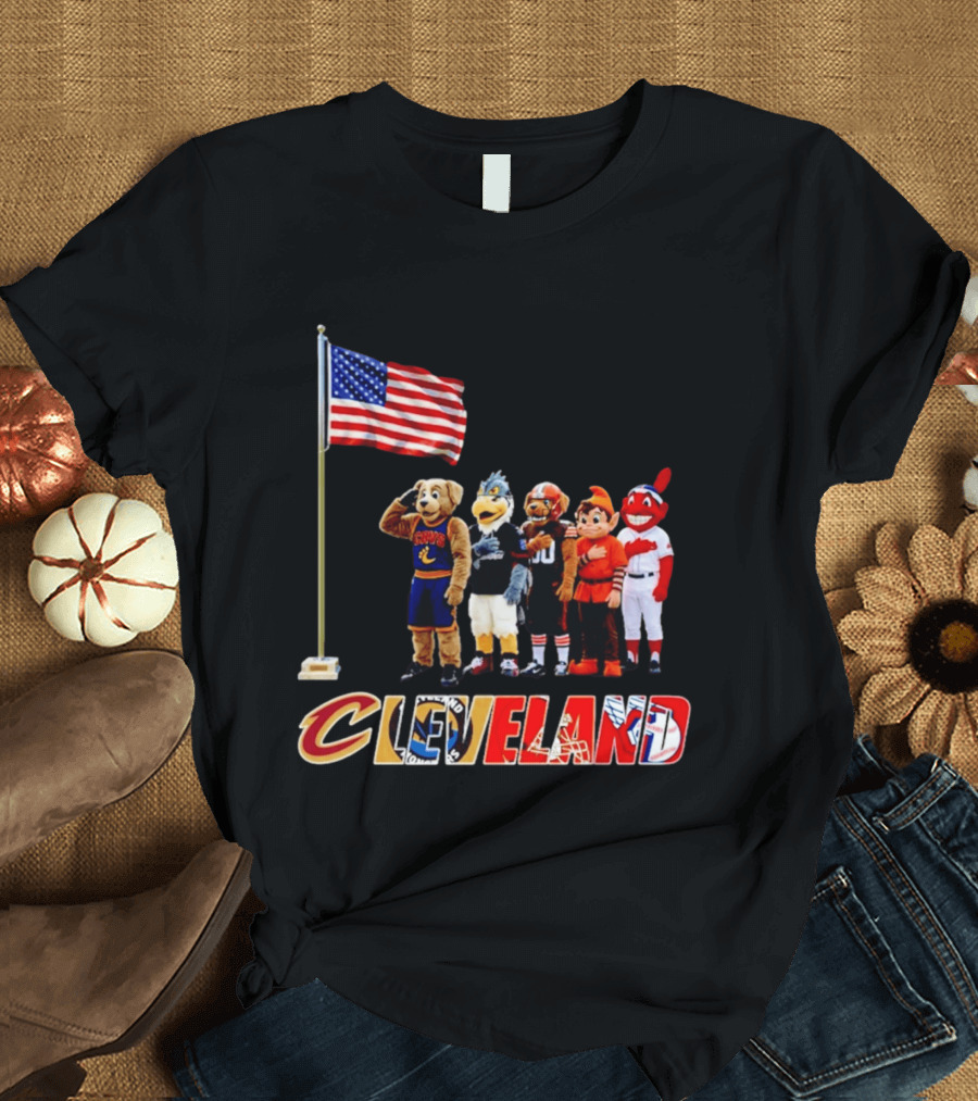 Cleveland Sports Mascots Salute The American Flag 2026 T-Shirt