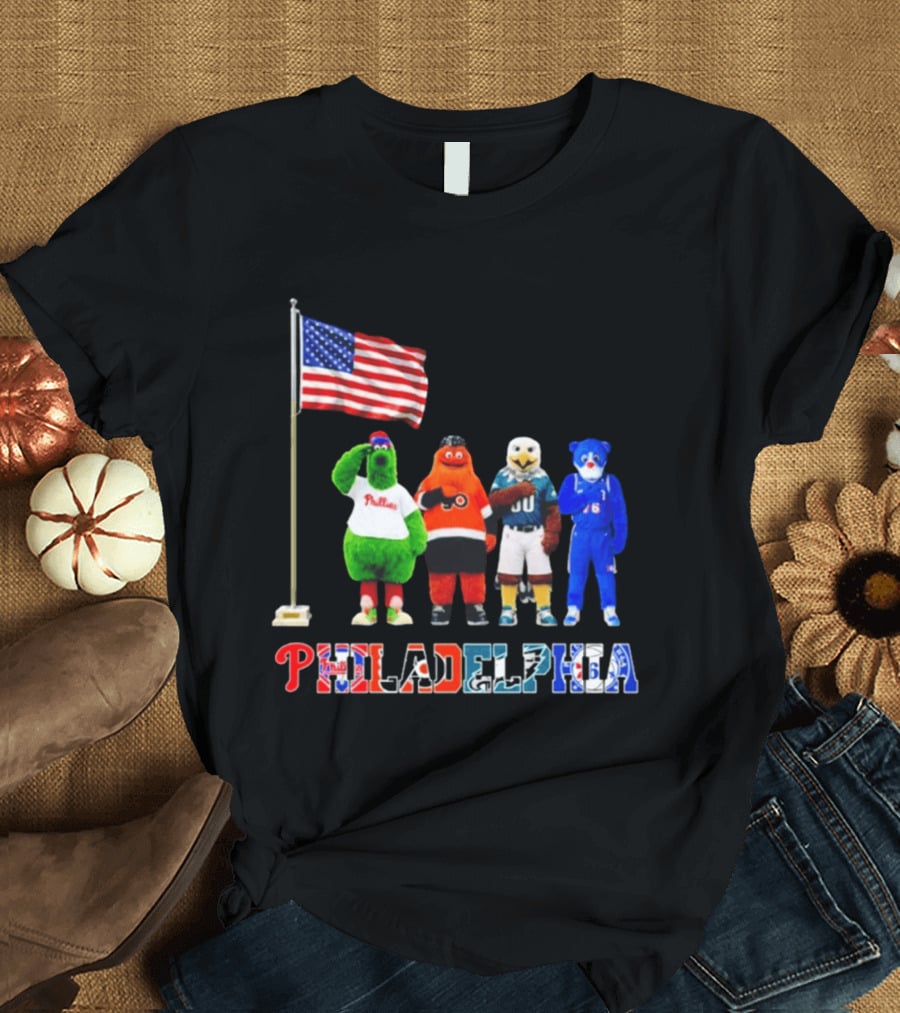 Philadelphia Mascots Saluting The American Flag T-Shirt